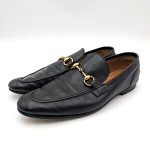 Gucci Horsebit Jordaan Slip-On Loafer Shoes Almond Toe Men's Black Size US8.5